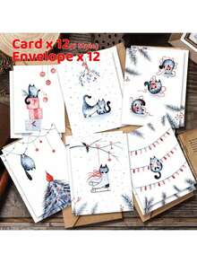 Set de 12 tarjetas de Navidad y Año Nuevo con diseños divertidos de gatos, con sobres, adecuadas para cualquier persona, de tamaño 3.7x4.9 pulgadas