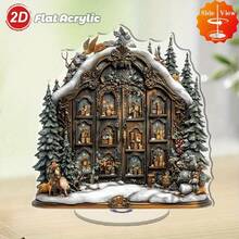 2D plat, 1 pièce Calendrier de compte à rebours du pays des merveilles d'hiver Décoration de bureau rotative en acrylique - Paysage enneigé de fantaisie bronze avec pins, rennes et accents dorés, 24 portes pour un compte à rebours de 25 jours, sans alimentation nécessaire Décoration d'intérieur et d'extérieur pour les fêtes, Décoration de Noël d'extérieur, Style plat