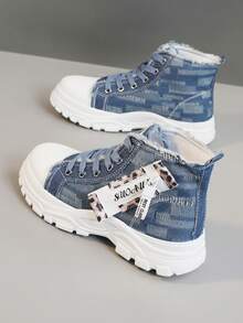 1 Pair Women's High Quality Versatile All Season Fashion High-Top Running Shoes, Flat Hiking Shoes, Sports Canvas Casual Sneakers, Suitable For Size 35-44