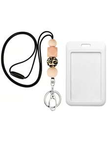 1pc Cute Leopard Print Silicone Bead Teacher Lanyard For ID Card Holder, Keychain And Key, Black And White Gray Neck Keychain Silicone Bead With Cell Phone Lanyard, Good Gift For Women, Students And Office Workers