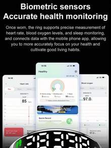FONADA Smart Health Ring For Women Men, Smart Ring Fitness Tracker For IOS Android, Heart Rate, Blood Oxygen, Blood Pressure, Sleep Monitoring,5ATM Waterproof, No Subscription Fee,Ideal Christmas, New Year's Day, Valentine's Day, Father's Day, Mother's Day And Birthday Gifts, Free Shipping - 黑色 - 查看 4
