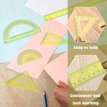 1 Set Plastic Geometry Math Set Includes Drawing, 6 Inch 4 Inch Protractor, 45/60 Degree Rulers 12 Inch 6 Inch Math Ruler Transparent Office Supplies (Pink) - Yellow - View 6