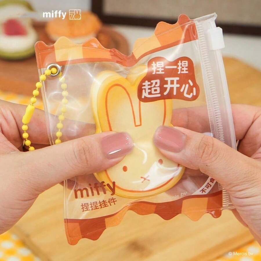 1pc Cute & Soft Miffy Squeeze Toy, Adorable Portable Fidget Toy, Small Delightful Decor Gift, Christmas Gift, Party Favor, Gift Bag Filler, Classroom Reward - Yellow - View 1