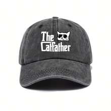 Unisex Retro Baseball Cap With "The Catfather" Graphic & Cat Fashion Glasses Design - Adjustable Hat For Outdoor, Casual Streetwear (Black/Dark Gray/Pink/Olive Green), Hat For, Fabric Construction - màu đen - Xem 2