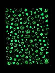 2 hojas de pegatinas luminosas para uñas con estampado de estrellas y lunas, estilo Y2K, para decoración de uñas, pegatinas para uñas DIY - Multicolor - Ver 9