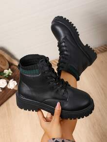 2025 New Thick Sole Retro Versatile British Style Ankle Boots For Women, Suitable For Spring And Autumn - Green - View 3