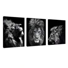 3 Stücke Löwen Leinwandgemälde - Lebendige Wandkunst Poster für Wohnzimmer und Schlafzimmer Dekoration - Hochwertige Leinwanddrucke für Heimdekoration mit optionalem Rahmen - Schwarz und Weiss - Übersicht 10