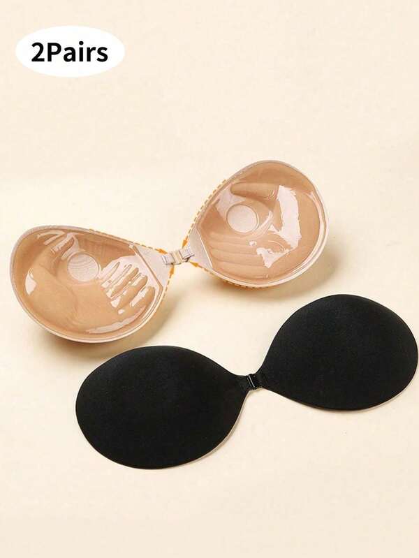 Invisible Push Up Sticky Bra Women Backless Strapless Bra Seamless Self-Adhesive Silicone Nipple Cover Boob Pads Sticker Wedding Dress Lingerie,Skin Tone Black With Bonded Bra For Women, Reusable Push Up Bra, Invisible Backless Bra For All Seasons