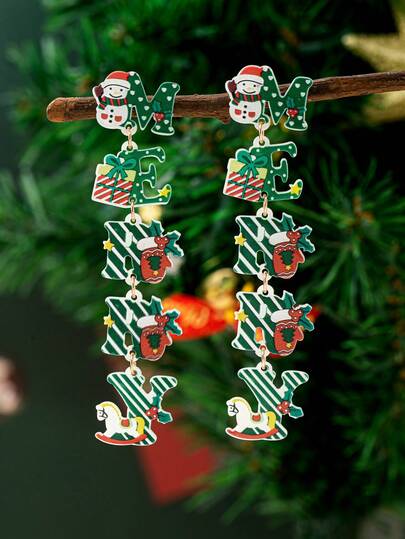 1 Pair 2025 Christmas Acrylic Dangle Earring, Letter MERRY Xmas Earrings, Holiday Festive Jewelry Gift For Women