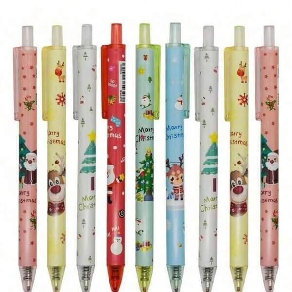 12 Stücke Cartoon Weihnachts Gelschreiber mit Druckmotiven von Weihnachtsmann, Weihnachtsbäumen, Schneemann und Elch, schwarze Tinte für Schule, Büro, Jungen und Mädchen, Schulanfang