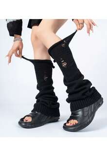 Women's Autumn/Winter Leg Warmers, Knitted Leg Warmers, Y2K Style Distressed Holey Leg Warmers, Suitable For Layering