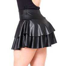 Short Skirt In Double Layer Cirre Ruffle Party/Club High Waist - 黑色 - 查看 2