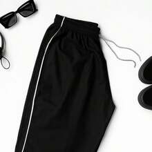 Essential Streetwear Pants, Straight Fit, Wide Leg, Lightweight Microfiber, With Adjustable Waist And Pockets - 黑色 - 查看 2