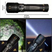 Senter LED Daya Tinggi, Senter Super Terang, Baterai Lithium Isi Ulang 2400mAh Terintegrasi, Senter Isi Ulang, Kabel USB, Termasuk Tali yang Dapat Diatur, Strip Berkedip, Senter Ekstra Besar, Cocok untuk Berkemah, Mendaki, Memancing, Hadiah Luar Biasa untuk Suami, Pacar, Ayah, Natal, Halloween - hitam - View 4