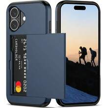 钱包式手机壳，兼容 16 Pro Max / 15 Pro / 14 / 13 / 12 / 11 / 7 / 8 / SE 2020 2022 / X / XS / XR / XS Max，16 16pro 16promax 15 15pro 15plus 15promax 14pro 14plus 13pro 12pro X XS XR 7 8 Plus SE2 SE3，带卡槽 - 藍色 - 查看 13