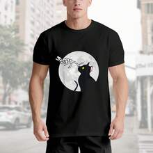 Camiseta unisex divertida de mano de esqueleto, gato y luna para Halloween - 220g% algodón, blanco y negro, manga corta, cuello redondo, gráfico de Halloween, regalo para hombres, mujeres, papá, mamá y amigos, tallas S- - Negro - Ver 4