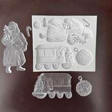 1 pieza Molde de silicona con diseños de Papá Noel, bola de cristal con copos de nieve y tren de muñeco de nieve, para hacer gelatinas, decorar pasteles, chocolates, manualidades de azúcar y utensilios de cocina - Gris Claro - Ver 5