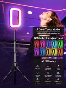 AXNEN 多功能手持LED补光灯，带手机笼支架，USB充电便携式手机直播摄影灯，配备可调节手机夹和冷靴接口，适用于内容创作、自拍补光、Vlog拍摄、手机配件、摄影配件 - 彩色 - 查看 3