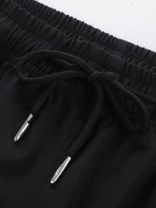 3-Pack Of Men's Stylish Overalls In Lightweight Polyester With A Casual Fit, Multiple Pockets, And A Drawstring Waist For Spring/Fall. Perfect For Spring/Fall Wear | Drawstring Waistband | Smooth Textured Fabric, Sporty Casual Pants - 藍+灰+黑 - 查看 5