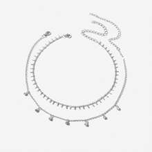 2 Pcs Rhinestone Charm Layering Chain Necklace Personalized Women Choker - Silver - View 2