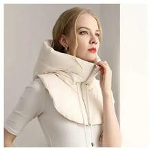 Unisex Hooded Down Hat, Autumn/Winter Warm Hat & Scarf, Versatile For Coats, Thick Windproof Outdoor Cycling Cap - Multicolor - View 13