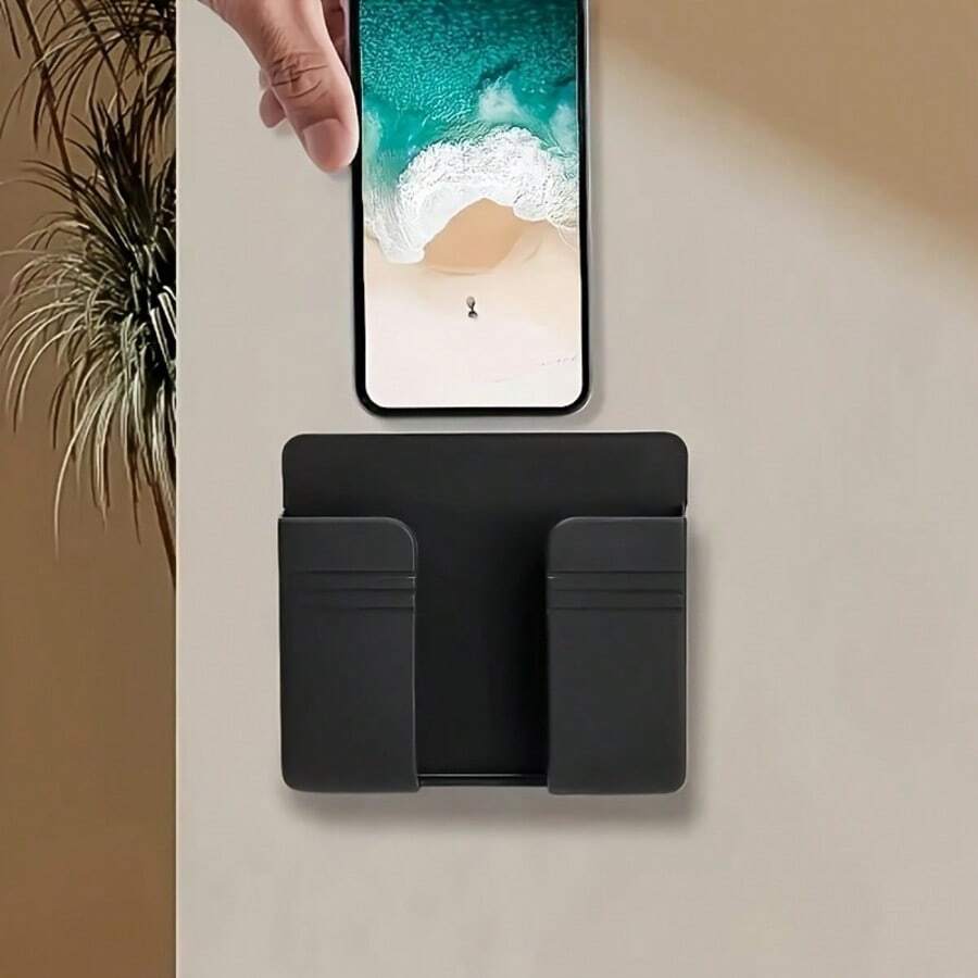 1pc Punch-Free Mobile Phone Holder Wall Mount, Creative Multi-Function Remote Control Storage Box, Wall-Mounted Mobile Phone Charging Stand, Bedside Charging Storage Stand,Household Products