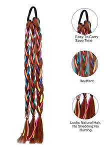 18inch 2PCS Girl Kids (Triple Braid Hairstyle+Colorful String)With Rubber Band Natural FashionBallet Style Wig Braids Hair Accessory, Twist Braid Ponytail Wig. - Multicolor - View 5