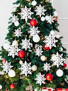 6 件 3D 悬挂雪花饰品带绳 - 优雅的冬季派对装饰 - 适用于圣诞节、新年、家居、树、花环 - 耐用纸质雪花装饰（6/8/10 英寸） - 非常适合室内/室外节日装饰、节日家居装饰 - 彩色 - 查看 6
