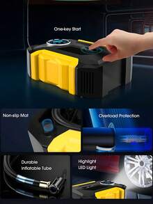 CARSUN Portable Tire Inflator Air Compressor, 150 PSI Cordless Air Pump, 12V DC Car Plug, Fast Inflation & Auto Shut-Off, LED Light, Smart Tire Pump For Cars, Bikes, Motorcycles, And Balls - Yellow - View 10