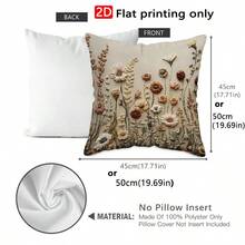 TOPSSCTR 1pc 2D Flat Printing Vintage Wildflower Non-Embossed Pillow Cover, 45x45 Cm, Machine Washable, Zipper Closure, Polyester, Woven Decorative Cushion Case For Living Room, Bedroom, Office - Beige - View 12