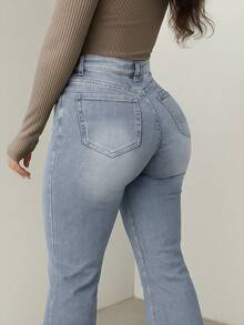 Women's Stretch High Waist Flared Butt Lifting Slim Fit Jeans Casual Street Fall - Light Wash - View 3