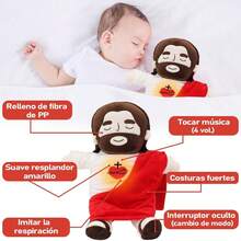 2025 Nuevo Peluche de Jesus Que Respira, Jesús Peluche para La Ansiedad, Jesús de Peluch Que Respira con Música y Luces, Suave Dios d Muñeco para Dormir, Niños y Niñas (Rojo) - Rojo - Ver 3
