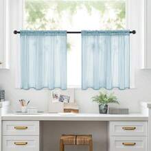 1 pieza Cortina de voile transparente, cortina transparente para media ventana con bolsillo para barra, cortina de filtro de sombra adecuada para cocina, baño, cafetería y otras decoraciones