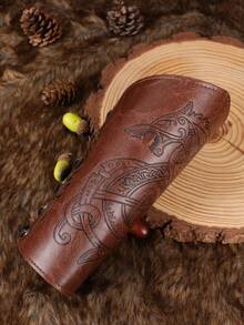 1件男女通用PU皮革腕带，维京中世纪腕套，文艺复兴集市LARP服装道具，朋克铆钉装饰手镯 - B - 查看 16