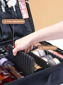 Minimalist Professional Makeup Box With Large Capacity, Beauty Makeup Tool Kit, Bridal Emergency Kit, With Dividers, Portable Makeup Bag With Handles, Durable Waterproof Makeup Storage Box With Zippered Adjustable Support Strap, Suitable For Travel Activities, Professional Makeup Artist Essentials (Detachable Dividers Are Shipped Randomly) Travel Essentials, Holiday Vacation Makeup Organizer Travel Bag For Women Make Up Bag