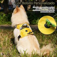 Pechera para Perro Chico Mediano Grande, Arnés para Perros Ajustable Reflectante Sin Tirones con Bolsa de Almacenamiento y Asa de Control para Caminar Viajar Entrenar Perros Accesorios - Amarillo - Ver 4