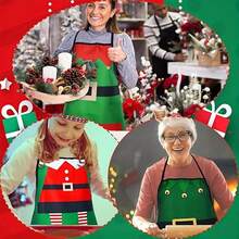 1/4 Christmas Kitchen Aprons, Cartoon Christmas Elf Holiday Kitchen Adjustable Aprons, Holiday-Themed Creative Aprons, Suitable Vacation Home Decorations, Ideal For Christmas Dinner Cooking, Baking, Crafts, And House Cleaning, Kitchen Decorations, The Best Choice.