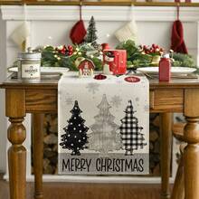 1pc Grey Pine Tree & Snowflake Merry Christmas Table Runner, Winter Christmas Holiday Kitchen Dining Table Decor, Home Party Decoration, 33x90/120/183/230/275cm - Grey - View 10