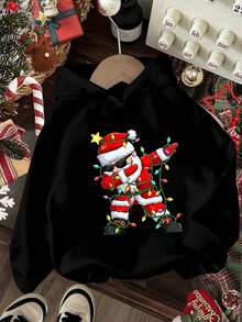 Christmas Teen Boy Sweatshirt Cartoon Christmas Santa Print Oversized Pullover Sweaters Top Y2K Girl's Preppy Clothes - Black - View 3