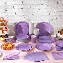 10pcs Lavender Purple Party Supplies Tableware Kit Purple Paper Plate Cups Napkins Dinnerware Set For Anniversary Wedding Birthday Bride Shower Party Supplies Table Decorations - Purple - View 4