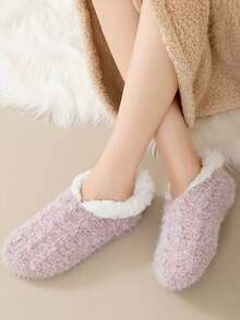 2/1 双女士厚实保暖羊毛睡眠袜，防滑毛绒家居袜，休闲室内拖鞋袜，时尚百搭 - 彩色 - 查看 5