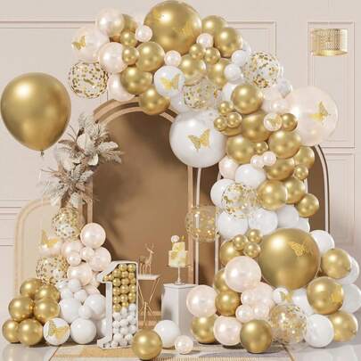 Gold und weiß Ballon Bogen Set, 100 Stücke gold und weiß Geburtstags Ballon Girlande Set geeignet für Geburtstag, Hochzeit, Baby-Shower, Boho-Party Dekoration