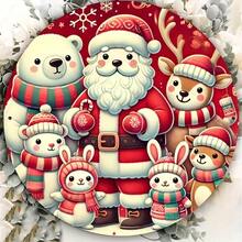 1pc 7.87 Inch Round Aluminum Metal Plaque - Rustic Christmas Santa & Animal Holiday Decorative Sign With Snowflakes, Holly & Reindeer, Matte Finish, Pre-Drilled Holes For Easy Hanging, No Electricity Needed For Indoor/Outdoor Home, Farmhouse, Store, Garden, 2D Flat Home Decor Christmas Decorations Room Decor