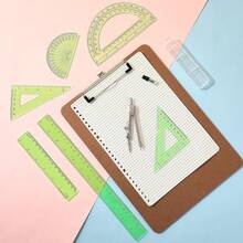 1 Set Plastic Geometry Math Set Includes Drawing, 6 Inch 4 Inch Protractor, 45/60 Degree Rulers 12 Inch 6 Inch Math Ruler Transparent Office Supplies (Pink) - Green - View 7