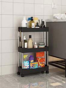 1pc 3/4 Tier Narrow Bathroom Rolling Storage Cart - Stainless Steel Frame Mobile Organizer Rack, Easy Gliding Wheels, Multipurpose Gap Storage Shelf, Suitable For Bathroom Organization, Mobile Storage Cart | Modern Storage Solution | Metal Support Bars, Bathroom Organizer And Storage - Multicolor - View 6