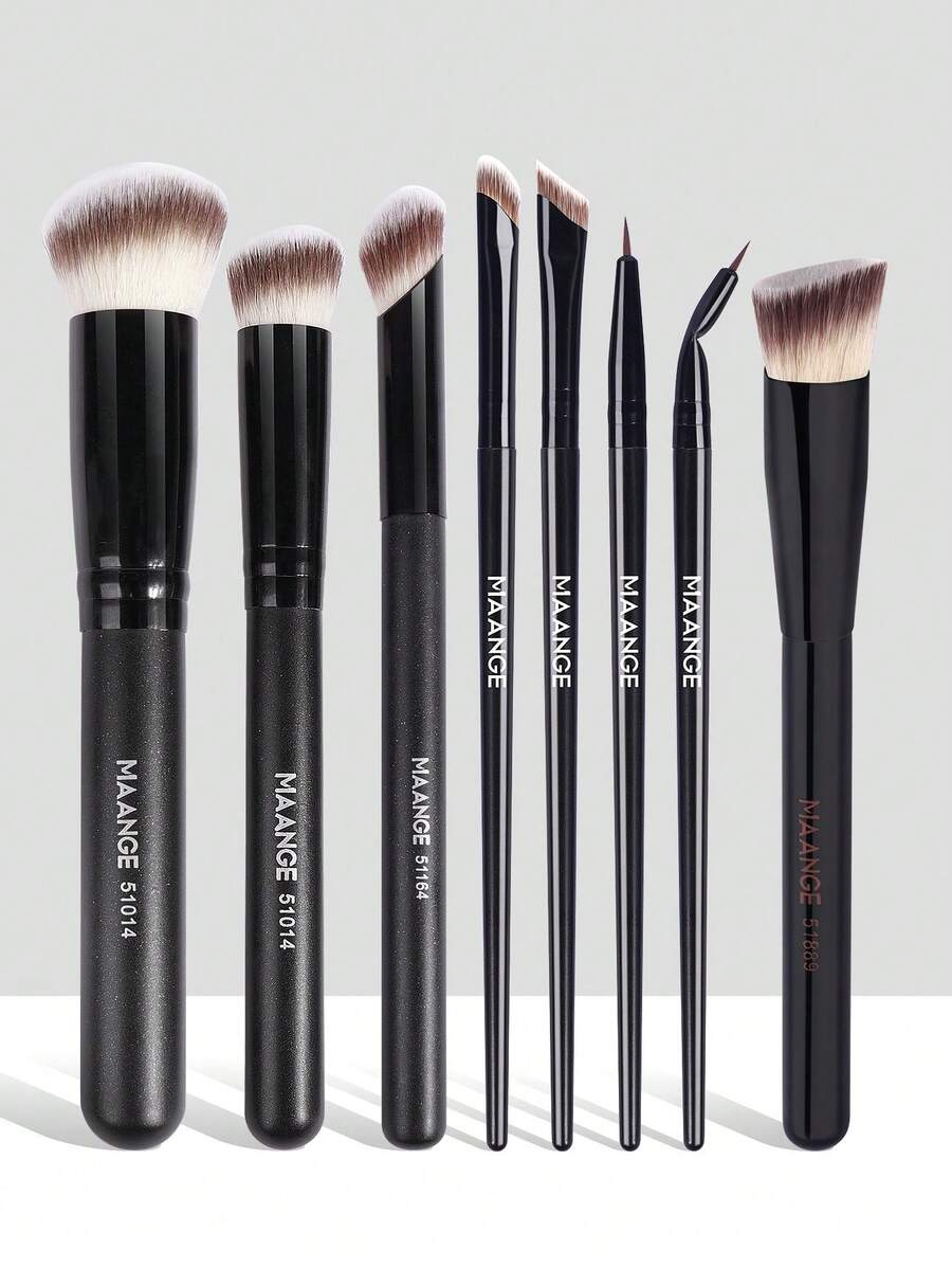 MAANGE 5/8/10 Peças Conjunto de Pincéis de Maquiagem Profissionais Macios e Amigáveis à Pele, Inclui Pincel de Pó, Pincel de Blush, Pincel de Corretivo, Pincel de Contorno, Pincel de Nariz, Pincel de Base, Pincel de Detalhe, Pincel de Rosto, Pincel de Sombra, Pincel de Delineador, Feito de Cabelo Sintético Natural, Confortável e Durável, Adequado para Maquiagem Facial Diária, Pode Aplicar Cosméticos Líquidos, Cremosos ou em Pó, Crie uma Aparência de Maquiagem Perfeita. Adequado para Mulheres, Mães, Esposas, Irmãs, Meninas, Amigas, Etc. - Preto - Visão 1