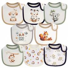 8pcs/Set Cartoon Print Soft Adjustable Snap Bibs, Waterproof Baby Feeding Burp Cloths, Suitable For Spring, Summer, Autumn And Winter
