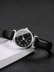 Set de 2 relojes de mujer - Reloj de pulsera de cuarzo con esfera pequeña y numérica de moda minimalista + pulsera con dije de corazón (caja de reloj no incluida) - Negro - Ver 6