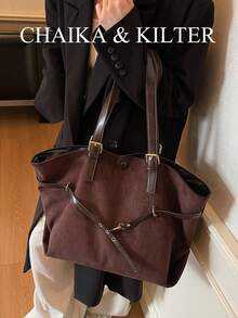 Túi đeo vai CHAIKA & KILTER bằng vải PU màu trơn, túi xách nữ phong cách retro thường ngày dung tích lớn, ba lô dành cho sinh viên, dây đeo vai được trang trí viền bèo nhún, hai quai xách, khóa nam châm, thích hợp cho du lịch, mua sắm, hẹn hò, làm quà tặng cho nữ, phù hợp cho nữ sinh viên đại học, người mới bắt đầu sự nghiệp và nhân viên văn phòng, lý tưởng cho văn phòng, trường học, công việc, kinh doanh, đi lại, hoạt động ngoài trời, du lịch, leo núi, v.v. - Cà phê - Xem 7