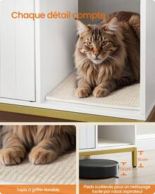 Feandrea Meuble Litière pour Chat , Maison de Toilette pour Chat, avec Tapis de Grattage, Pieds Hauts, Table d'Appoint, 90 x 48 x 61,5 cm, Blanc et Doré - Blanc - Voir 3